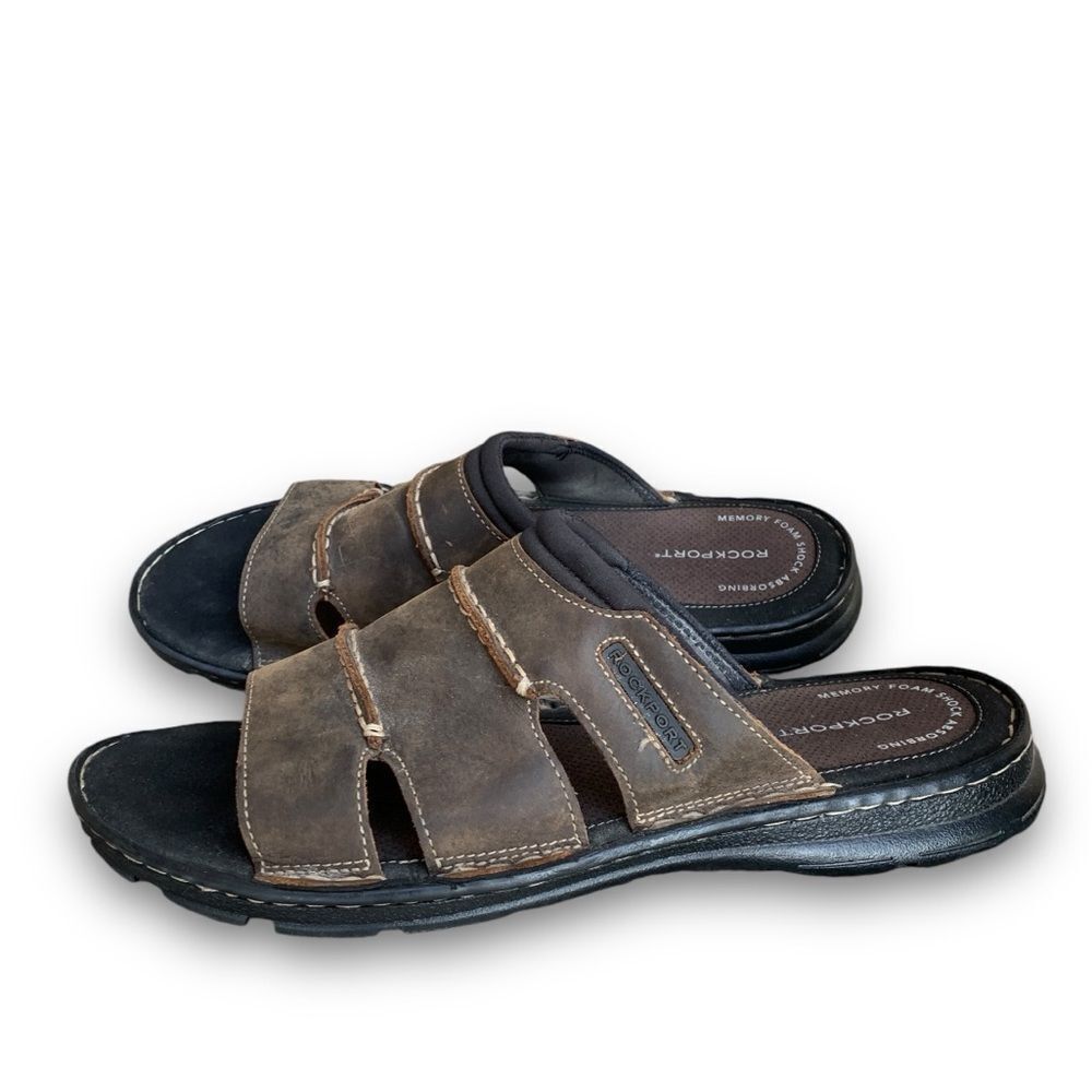 Rockport Darwyn Outdoor Sandals Slides Brown Leather Classic Men’s size 12 - Picture 7 of 14